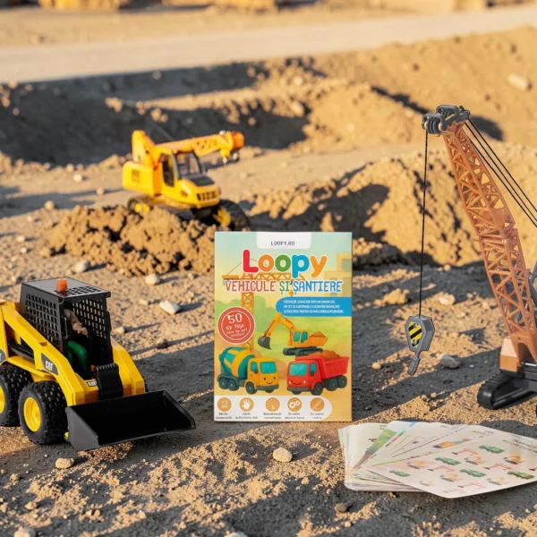 Loopy - set cartonase reutilizabile pentru copii vehicule si santiere